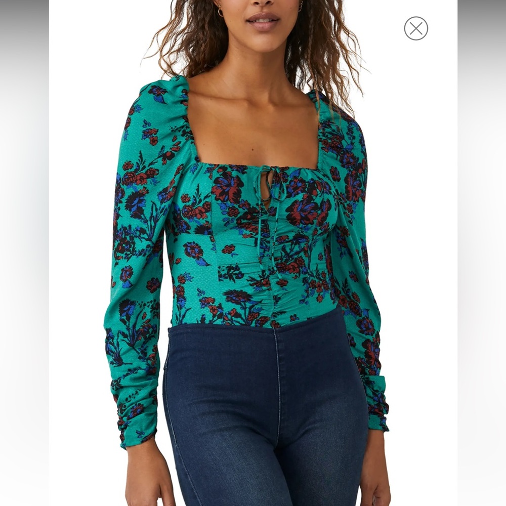 NEW Free people hilary printed top - green combo